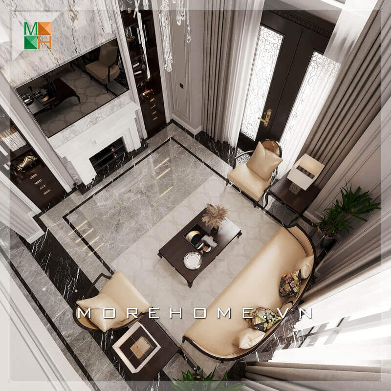 Mẫu bàn ghế sofa phòng khách sang trọng, chất liệu bàn gỗ tự nhiên cao cấp và bộ ghế sofa bọc da chân ghế gỗ tự nhiên tạo nên một không gian phòng khách sang trọng và đẳng cấp. Danh sách các mẫu thiết kế phòng khách tân cổ điển tiện nghi