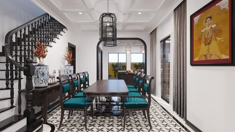Sử dụng kệ gỗ decor trang trí phòng ăn thêm sang trọng