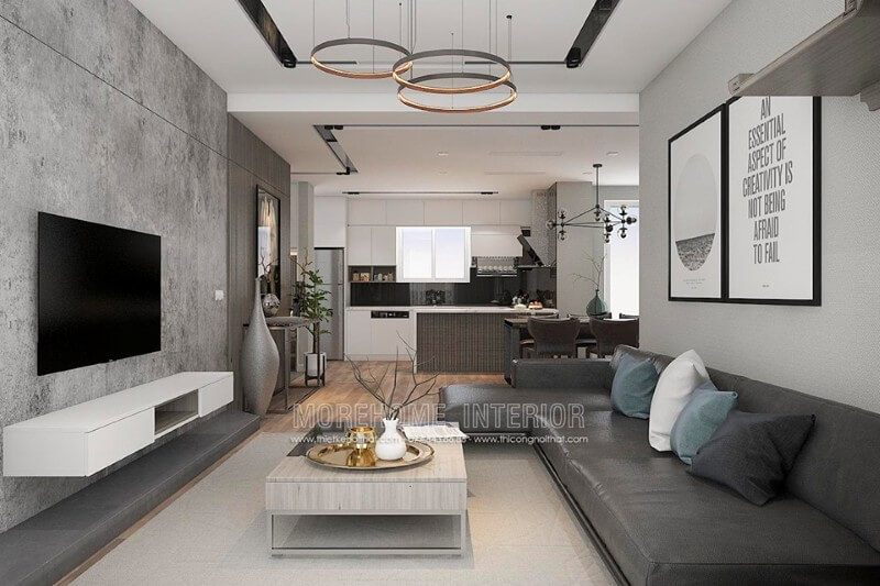 Phòng khách được trang trí bằng những bức tranh nghệ thuật độc đáo được treo trên tường.