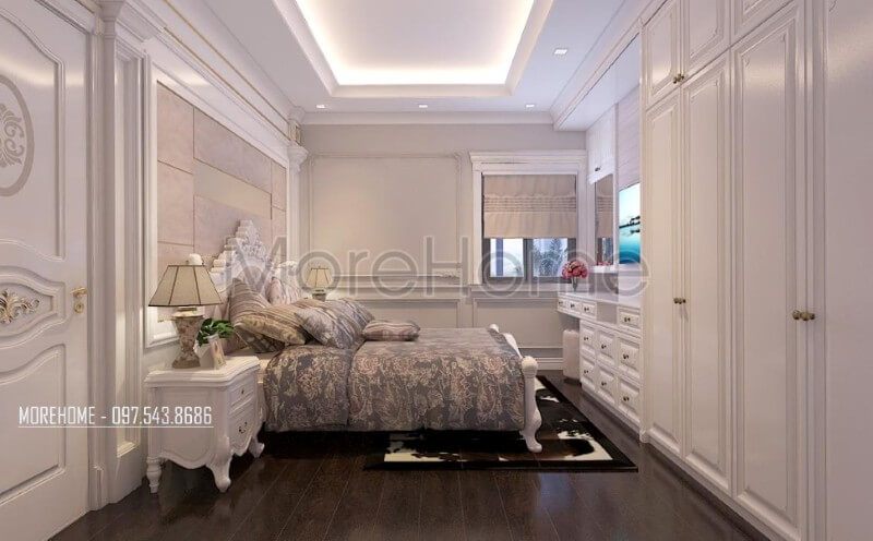 Thiết kế nội thất phòng ngủ master cao cấp với phong cách tân cổ điển để tạo ra sự ấn tượng đậm chất.